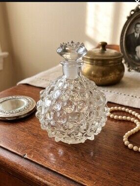 Vintage Glass Hobnail Perfume Bottle Spiked Stopper Vanity Cologne Flacon Clear